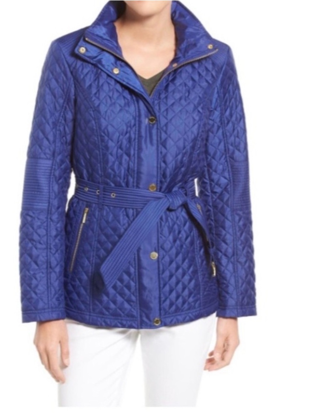 MICHAEL Michael Kors Quilted Belted Jacket - Royal Blue Womens Size L